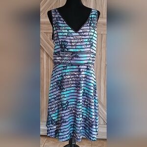 Ann Taylor LOFT Purple/Blue-Gray and Teal/Aqua Sleeveless V-Neck Sundress.